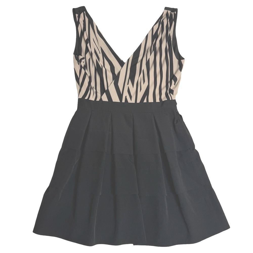 Armani Exchange Mixed Media Geometric Striped Tiered Black Dress Womens 6